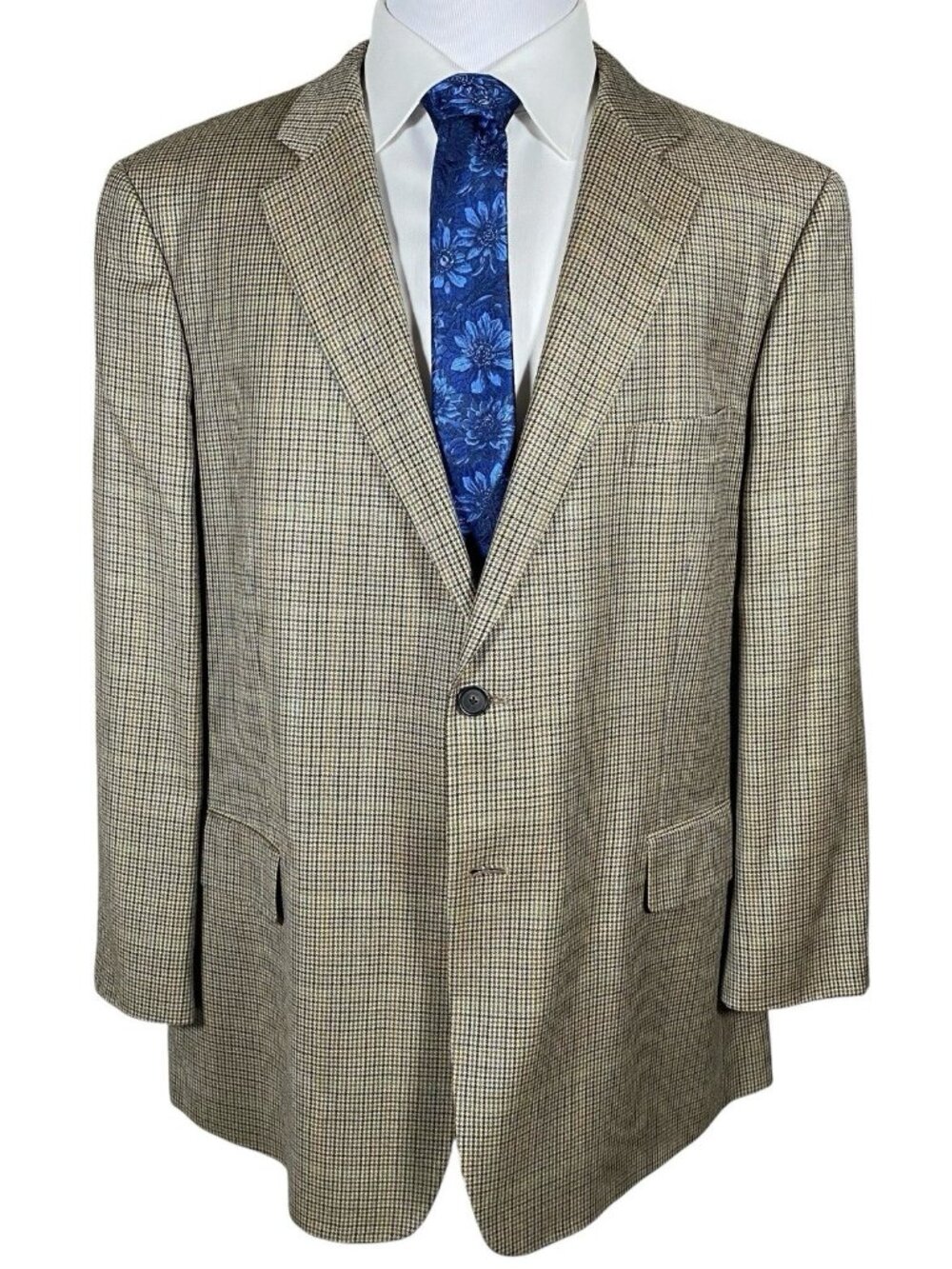 John W Nordstrom Sport Coat 48R Silk Wool Micro Houndstooth Gun Club Check